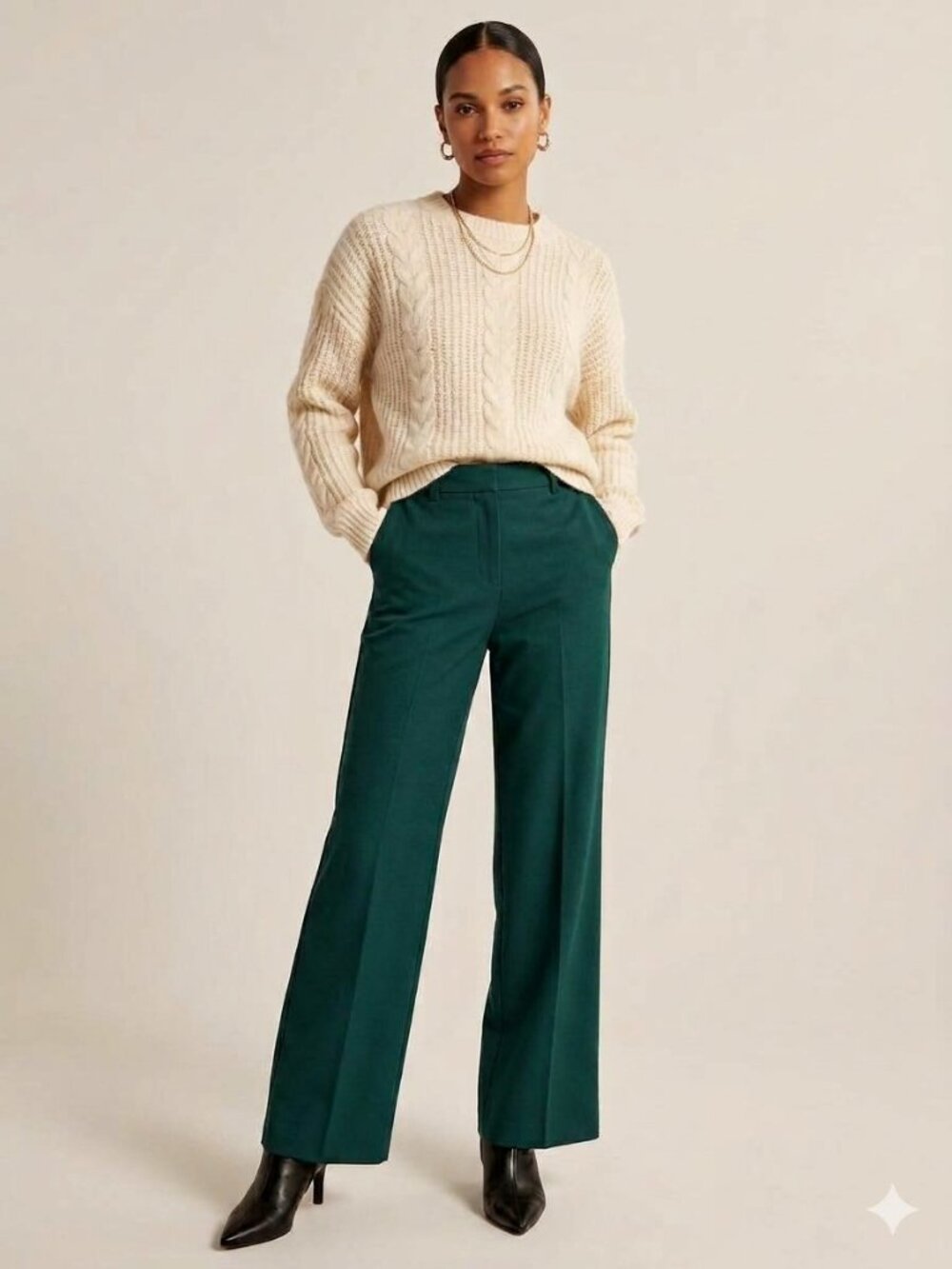 Banana Republic Lido Wide Leg 100% Italian Wool Pants Forest Emerald Green Sz 6T
